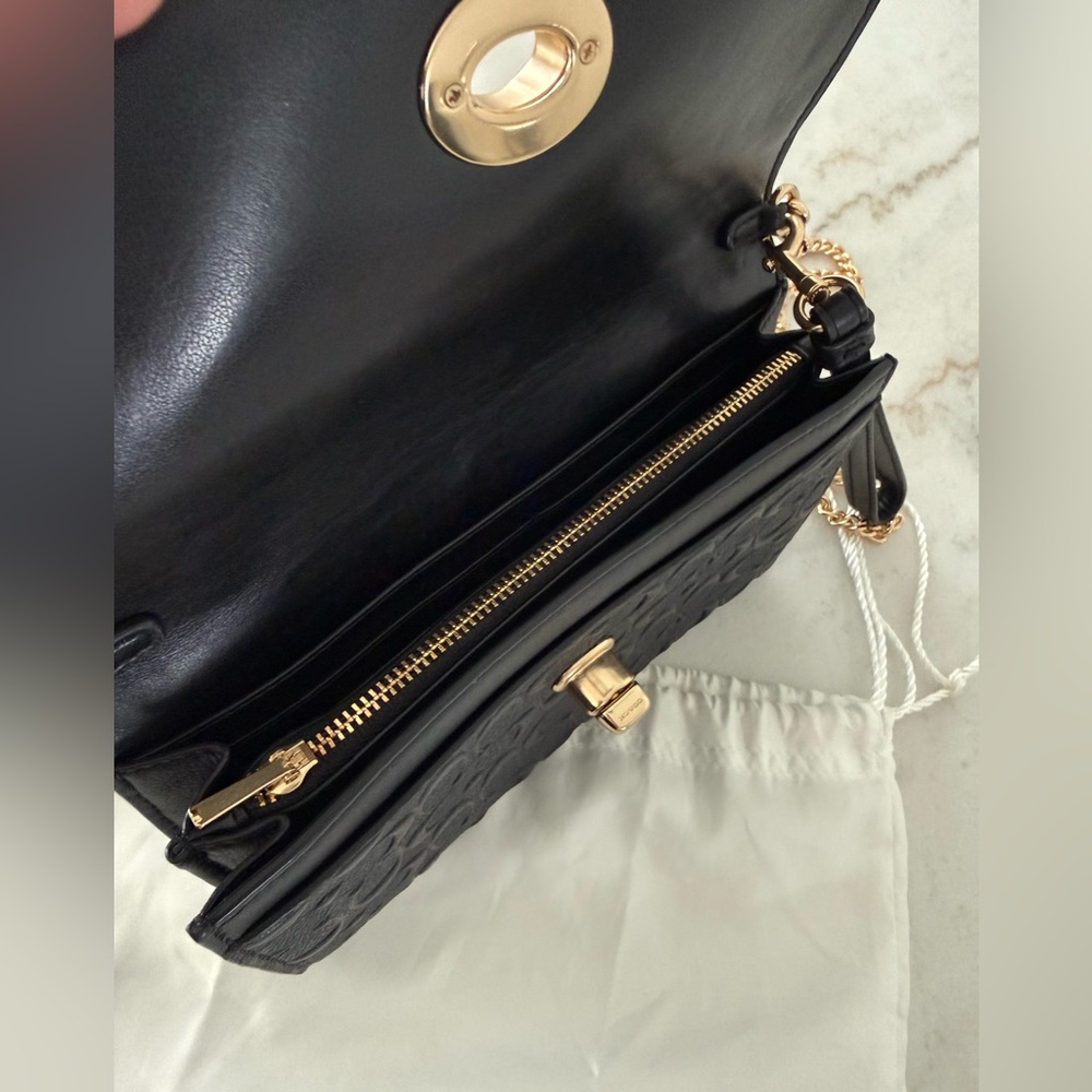 Coach Black Leather wristlet W/ chain strap - Picture 3 of 11